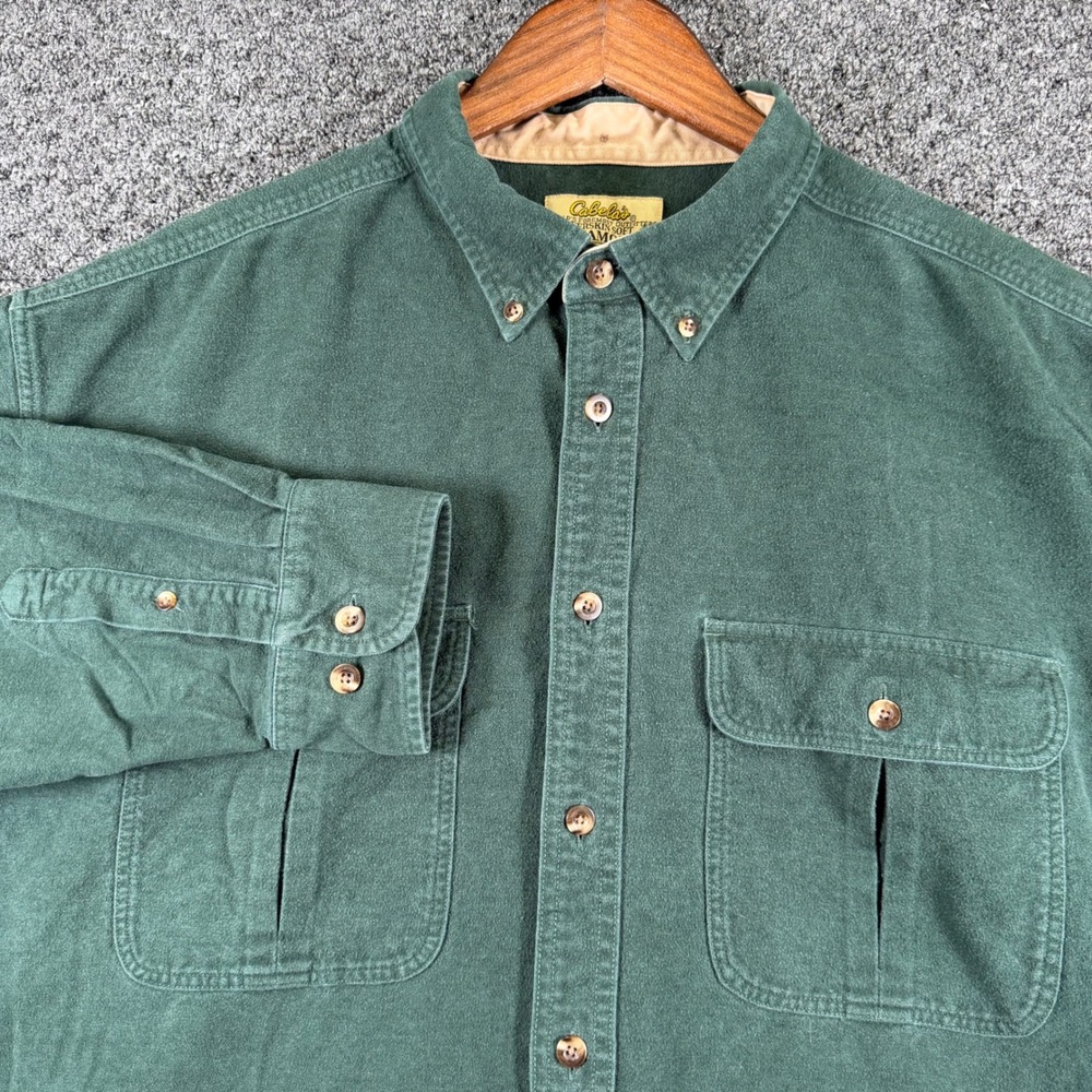 Cabelas Mens 2XL Deerskin Soft Chamois Shirt Forest Green Heavy Cotton Button Up